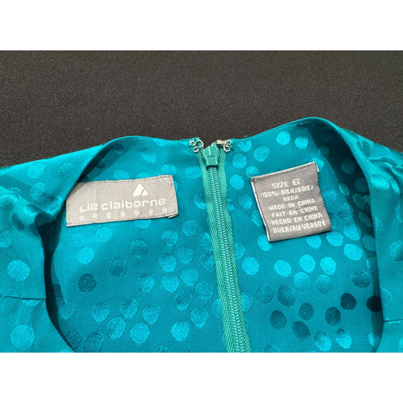 Vintage Liz Claiborne Sheath Dress 100% Silk Teal Green 80s Sz 6 - Picture 8 of 9